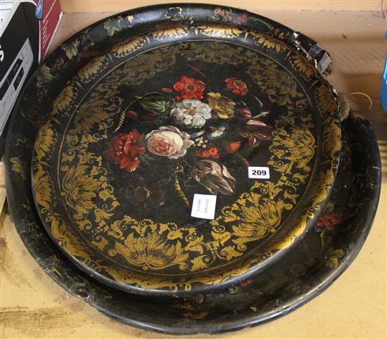 2 Victorian papier mache trays